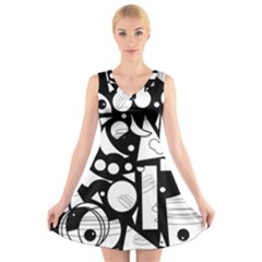 Happy Day - Black And White V-neck Sleeveless Skater Dress