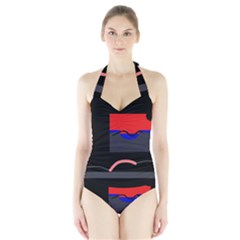 Geometrical Abstraction Halter Swimsuit by Valentinaart