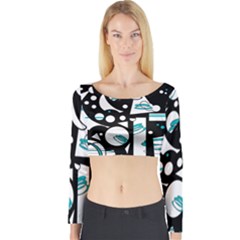 Happy Life - Blue Long Sleeve Crop Top by Valentinaart