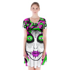 Spidie Lady Sugar Skull Short Sleeve V-neck Flare Dress by burpdesignsA