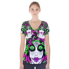 Spidie Lady Sugar Skull Short Sleeve Front Detail Top by burpdesignsA