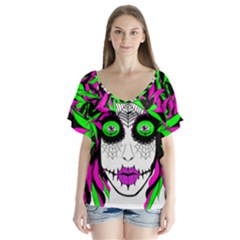 Spidie Lady Sugar Skull Flutter Sleeve Top