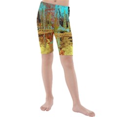 Autumn Landscape Impressionistic Design Kids  Mid Length Swim Shorts by digitaldivadesigns