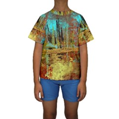 Autumn Landscape Impressionistic Design Kids  Short Sleeve Swimwear