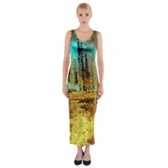 Autumn Landscape Impressionistic Design Fitted Maxi Dress