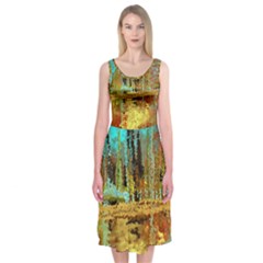 Autumn Landscape Impressionistic Design Midi Sleeveless Dress