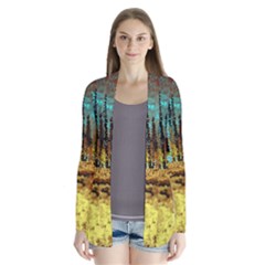 Autumn Landscape Impressionistic Design Drape Collar Cardigan