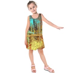 Autumn Landscape Impressionistic Design Kids  Sleeveless Dress