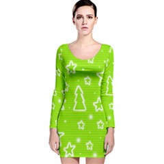 Green Christmas Long Sleeve Velvet Bodycon Dress by Valentinaart