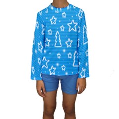 Blue Decorative Xmas Design Kids  Long Sleeve Swimwear by Valentinaart