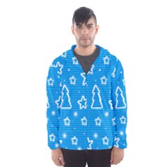 Blue Decorative Xmas Design Hooded Wind Breaker (men) by Valentinaart