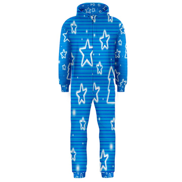 Blue decorative Xmas design Hooded Jumpsuit (Men) 