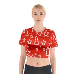 Red Xmas Cotton Crop Top by Valentinaart