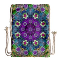 Colors And Flowers In A Mandala Drawstring Bag (large) by pepitasart