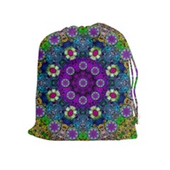 Colors And Flowers In A Mandala Drawstring Pouches (extra Large) by pepitasart