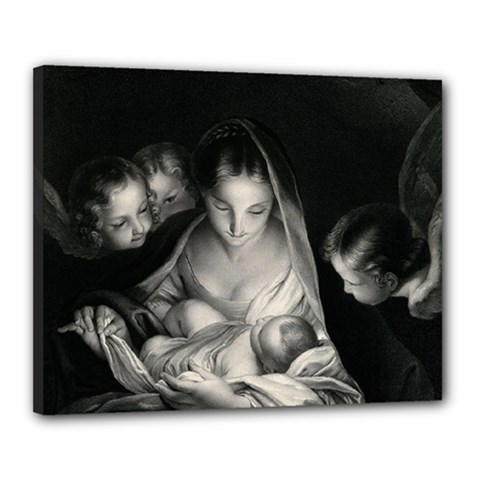 Nativity Scene Birth Of Jesus With Virgin Mary And Angels Black And White Litograph Canvas 20  X 16  by yoursparklingshop