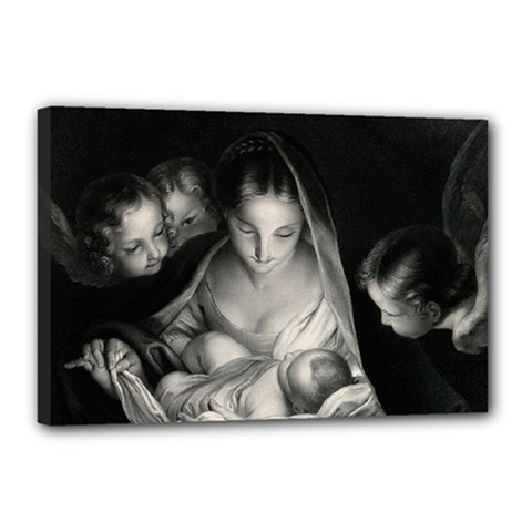 Nativity Scene Birth Of Jesus With Virgin Mary And Angels Black And White Litograph Canvas 18  X 12  by yoursparklingshop