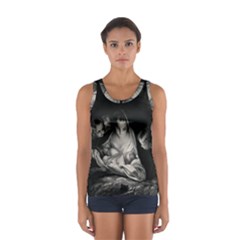 Nativity Scene Birth Of Jesus With Virgin Mary And Angels Black And White Litograph Women s Sport Tank Top  by yoursparklingshop