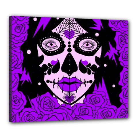 Sugar Skull Purple Roses Canvas 24  X 20 