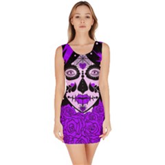 Sugar Skull Purple Roses Sleeveless Bodycon Dress