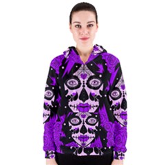 Sugar Skull Purple Roses Women s Zipper Hoodie by burpdesignsA