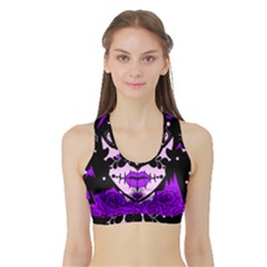 Sugar Skull Purple Roses Sports Bra With Border