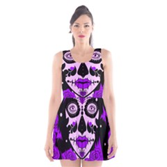 Sugar Skull Purple Roses Scoop Neck Skater Dress