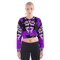 Sugar Skull Purple Roses Women s Cropped Sweatshirt