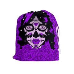 Sugar Skull Purple Roses Drawstring Pouches (extra Large)