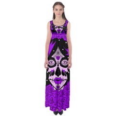 Sugar Skull Purple Roses Empire Waist Maxi Dress