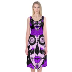 Sugar Skull Purple Roses Midi Sleeveless Dress by burpdesignsA