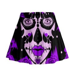 Sugar Skull Purple Roses Mini Flare Skirt by burpdesignsA