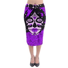 Sugar Skull Purple Roses Midi Pencil Skirt