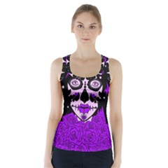 Sugar Skull Purple Roses Racer Back Sports Top