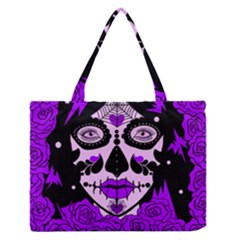 Sugar Skull Purple Roses Medium Zipper Tote Bag