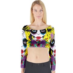 Gothic Sugar Skull Long Sleeve Crop Top by burpdesignsA