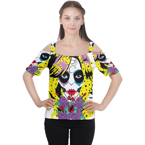 Gothic Sugar Skull Women s Cutout Shoulder Tee by burpdesignsA