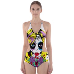 Gothic Sugar Skull Cut-out One Piece Swimsuit by burpdesignsA