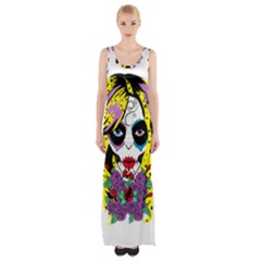 Gothic Sugar Skull Maxi Thigh Split Dress by burpdesignsA