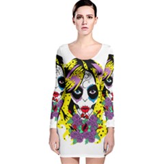 Gothic Sugar Skull Long Sleeve Velvet Bodycon Dress by burpdesignsA