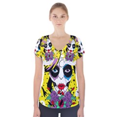 Gothic Sugar Skull Short Sleeve Front Detail Top by burpdesignsA