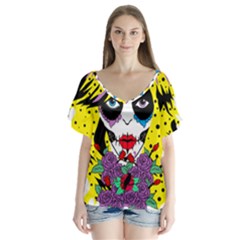 Gothic Sugar Skull Flutter Sleeve Top