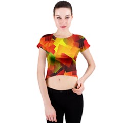 Indian Summer Cubes Crew Neck Crop Top by designworld65