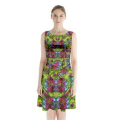 Freedom In Colors And Floral Sleeveless Chiffon Waist Tie Dress