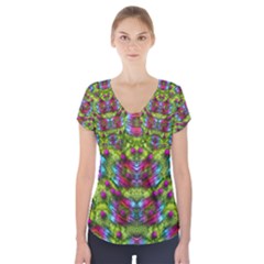 Freedom In Colors And Floral Short Sleeve Front Detail Top