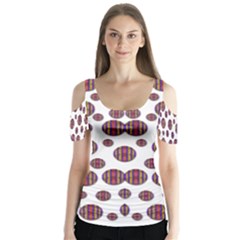 Shimmering Polka Dots Butterfly Sleeve Cutout Tee 