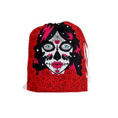 Sugar Skull Red Roses Drawstring Pouches (large)  by burpdesignsA