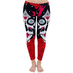 Sugar Skull Red Roses Winter Leggings  by burpdesignsA