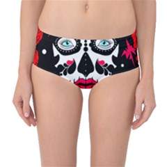 Sugar Skull Red Roses Mid-waist Bikini Bottoms