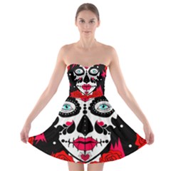 Sugar Skull Red Roses Strapless Bra Top Dress by burpdesignsA